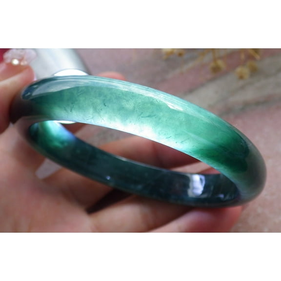 Icy Green Natural A JADE Jadeite Circle Bangle Bracelet 60 mm 682540 TN