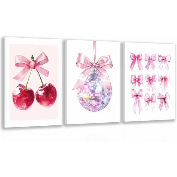 Pink Bow Canvas Wall Art Set of 3, Pink Coquette Dorm Room Wall Decor Paintings, Inspirational Scripture Verses Bows Posters Prints Pictures for Girls Dorm Room Bathroom Bedroom 12x16 Inch Framed