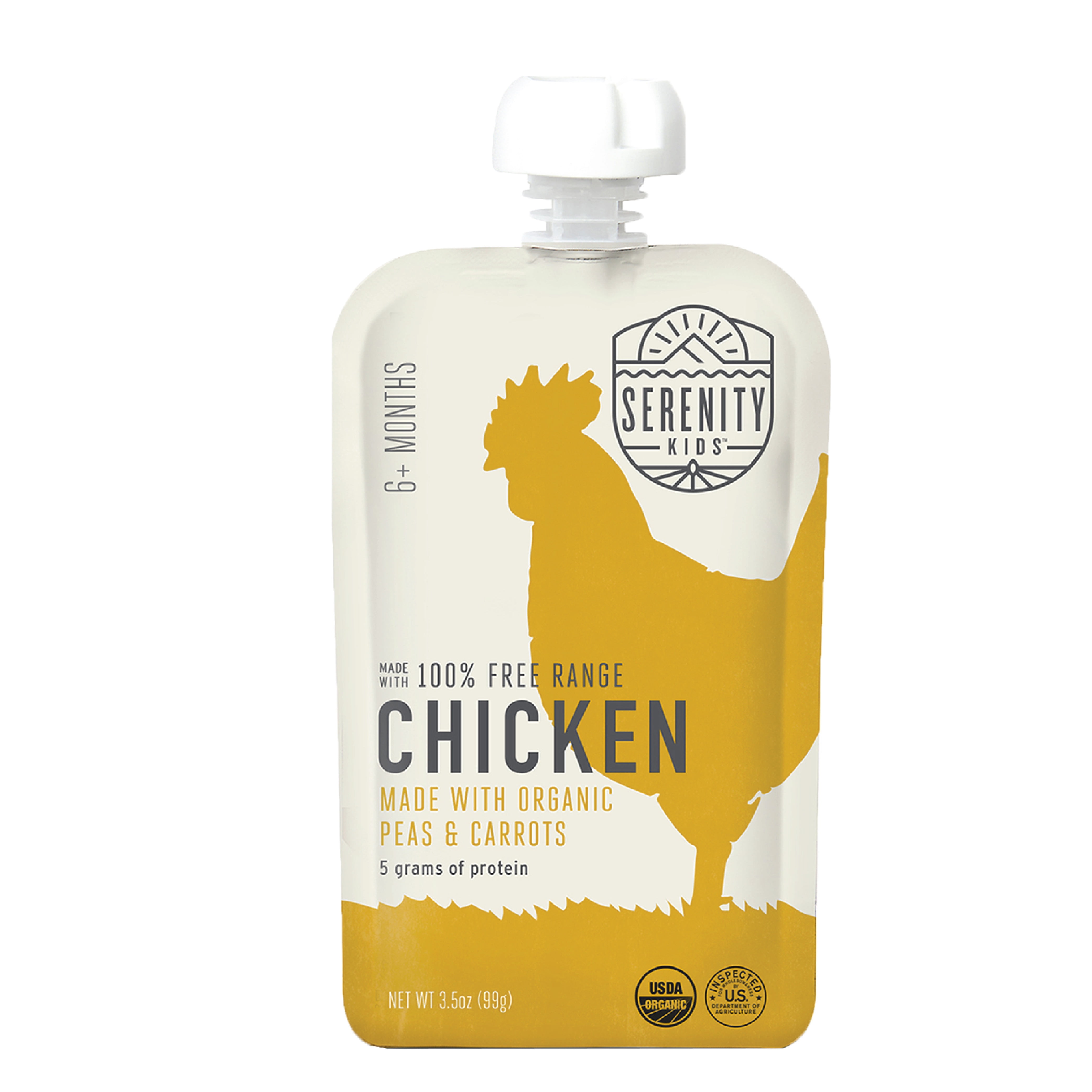Serenity Kids Organic Stage 2 Baby Food, Free-Range Chicken with Peas and Carrots, 3.5 oz Pouch