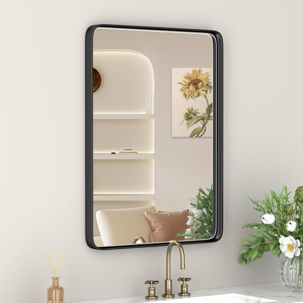 Espejo de baño de pared YYXW con marco de metal redondeado
