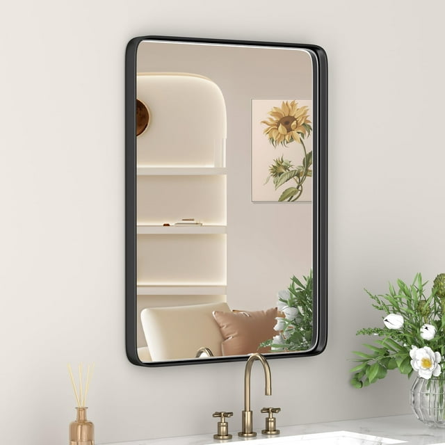 Espejo de baño de pared YYXW con marco de metal redondeado