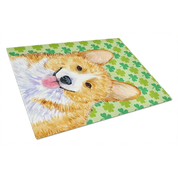 Caroline's Treasures Corgi St. Patrick's Day Shamrock Portrait Glass Cutting Board Large