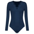thumbnail image 6 of DYMADE Women V-Neck Lace Sexy Bodysuit Long Sleeve Pespective Top, 6 of 6