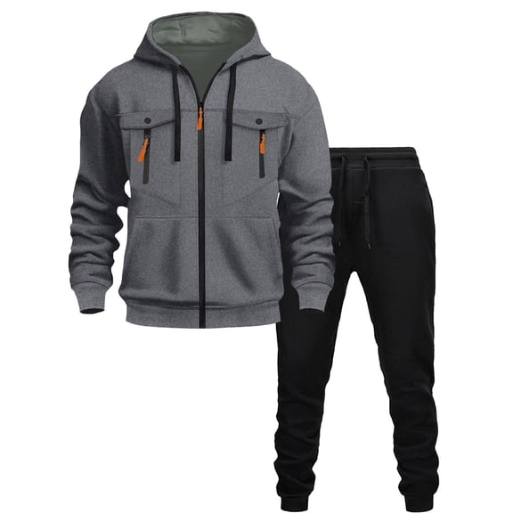 successthop Mens Sweatsuits 2pcs Sets Hoodie Plus Long Sleeve Zip Up Top and Drawstring Slim Joggers with Pockets Gray