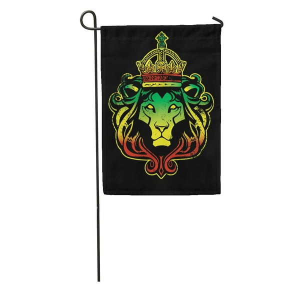 JSDART Green Reggae Rasta Lion Yellow Jamaica Rastafarian Crown King Graphic Garden Flag Decorative Flag House Banner 12x18 inch