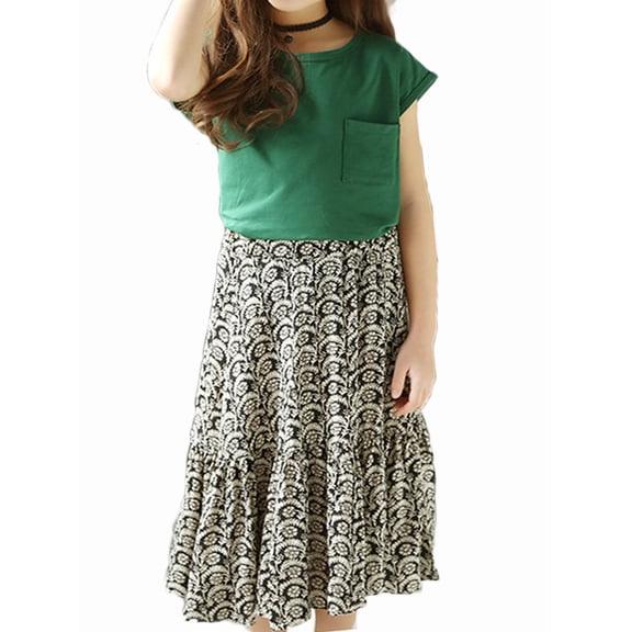 Gyratedream Summer Kid 2Pcs Clothes,Little Girl Short Sleeve T-shirt Froal Skirt,2-7Y