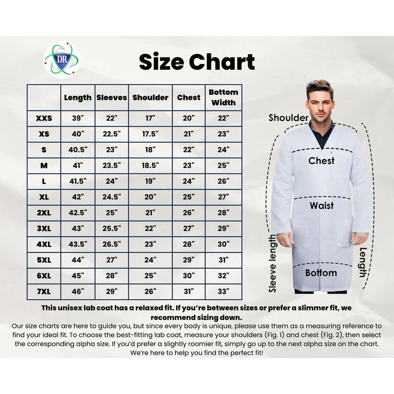 DR Uniforms Unisex Lab Coats 100% Cotton Sanforized to Prevent