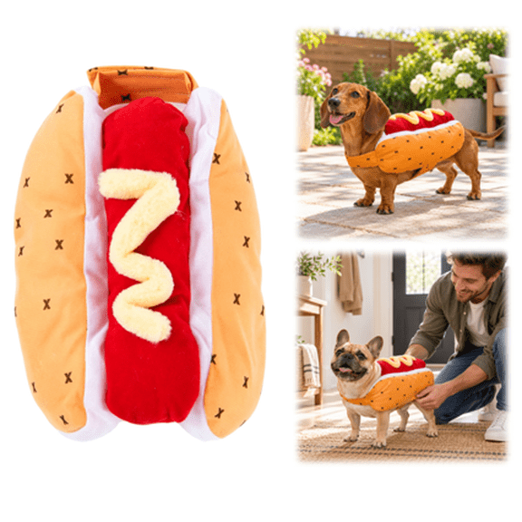 Dog Hot Dog Costume, Adjustable Straps Comfortable Lightweight Pet Halloween Outfit, Funny Wiener Costume for Party Dress Up Photo Prop (Yellow/M))