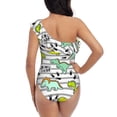 thumbnail image 5 of Uemuo Funny Dinosaurs on Stripes Print Women's One Piece Swimsuit Asymmetrical Neck Bathing Suit One Shoulder Side Cutout Ruffle Swimwear-X-Large, 5 of 6