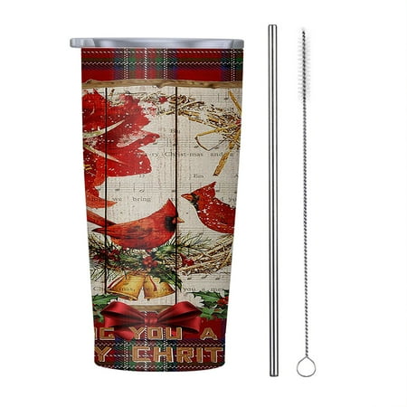 

Cardinal A Very Merry Christmas 20oz Tumbler Insulated Stainless Steel Water Bottle Portable Travel Coffee Tea Mug Cup
