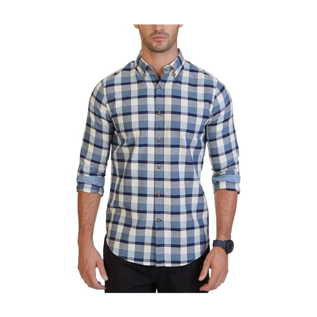 Nautica Camisa de manga larga con botones para hombre, azul, grande