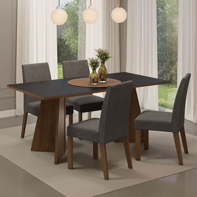 Juego de Comedor con Mesa y 4 Sillas April Madesa Marrón/Negro