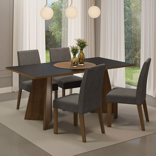 Juego de Comedor con Mesa y 4 Sillas April Madesa Marrón/Negro