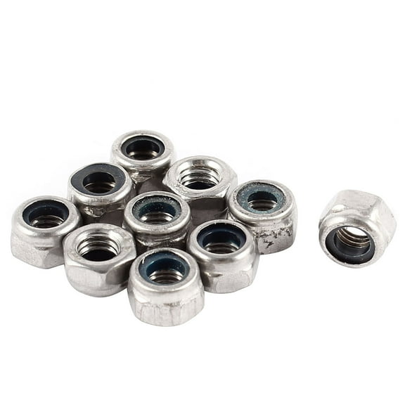 Unique Bargains 10 Pcs Machine Fasteners Stainless Steel Nylon Insert Lock Nut M5 Thread