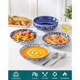 thumbnail image 6 of SELENE 50 oz Large Pasta Bowls Set of 6, Porcelain Serving Bowls, 9.5 Inch Wide Shallow Salad & Soup Bowls, Kitchen Pasta Plates, Microwave and Dishwasher Safe, Blue White Floral Design, 6 of 8
