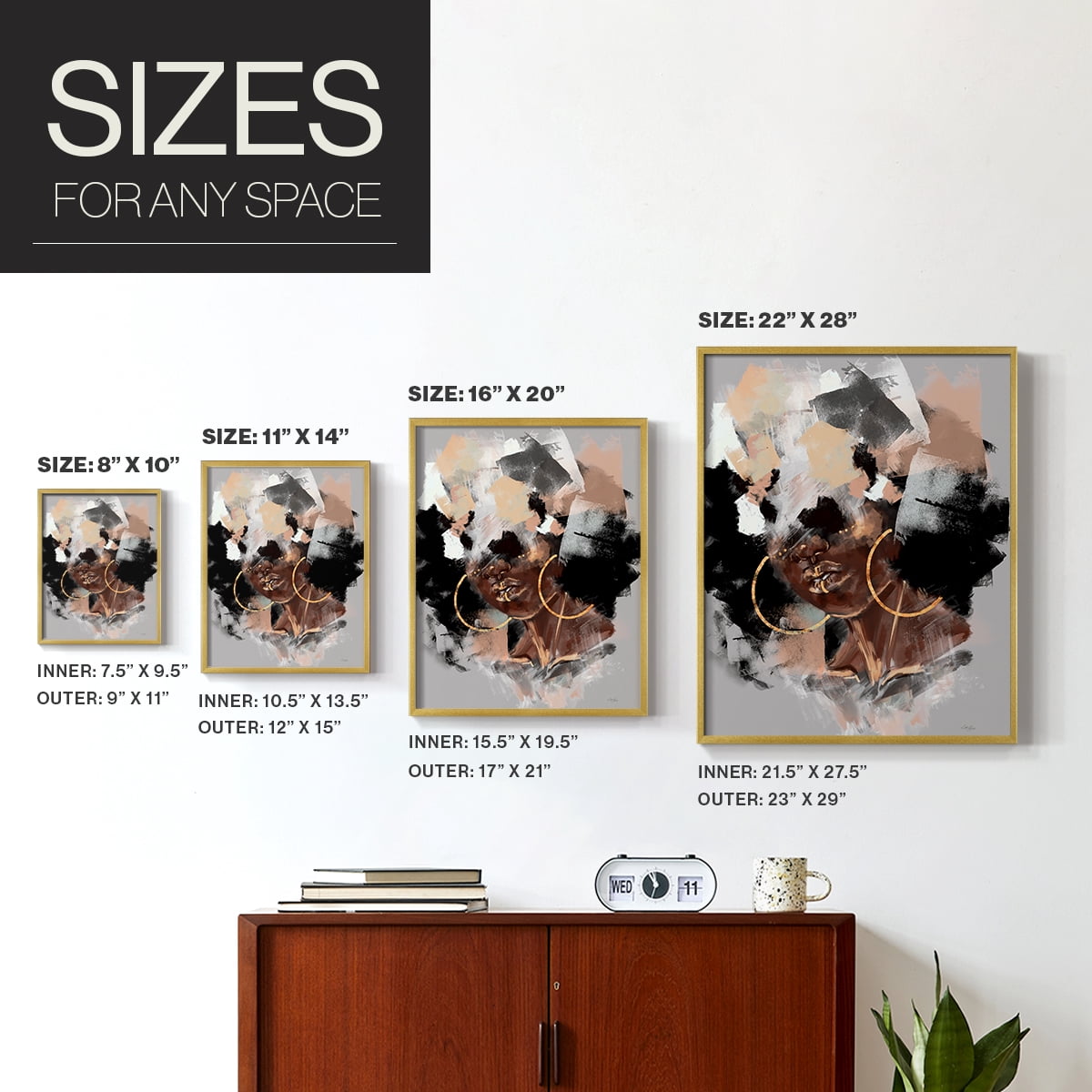 Afro Pop Framed Print in Gold Solid Wood Framed Print No Nail Hanging