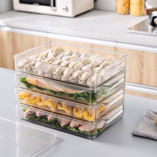 Fiudx Organizador de Plástico Transparente para Refrigerador, Versátil, Apilable, para Organizar La Despensa, La Cocina y El Congelador, Ahorra Espacio, Fácil de Limpiar, 23 X 20,5 X 5,5 Cm.