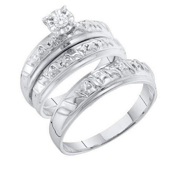 Dazzlingrock Collection 0.05 Carat (ctw) 10K Round White Diamond Men's & Women's Engagement Trio Set, White Gold, Size 7