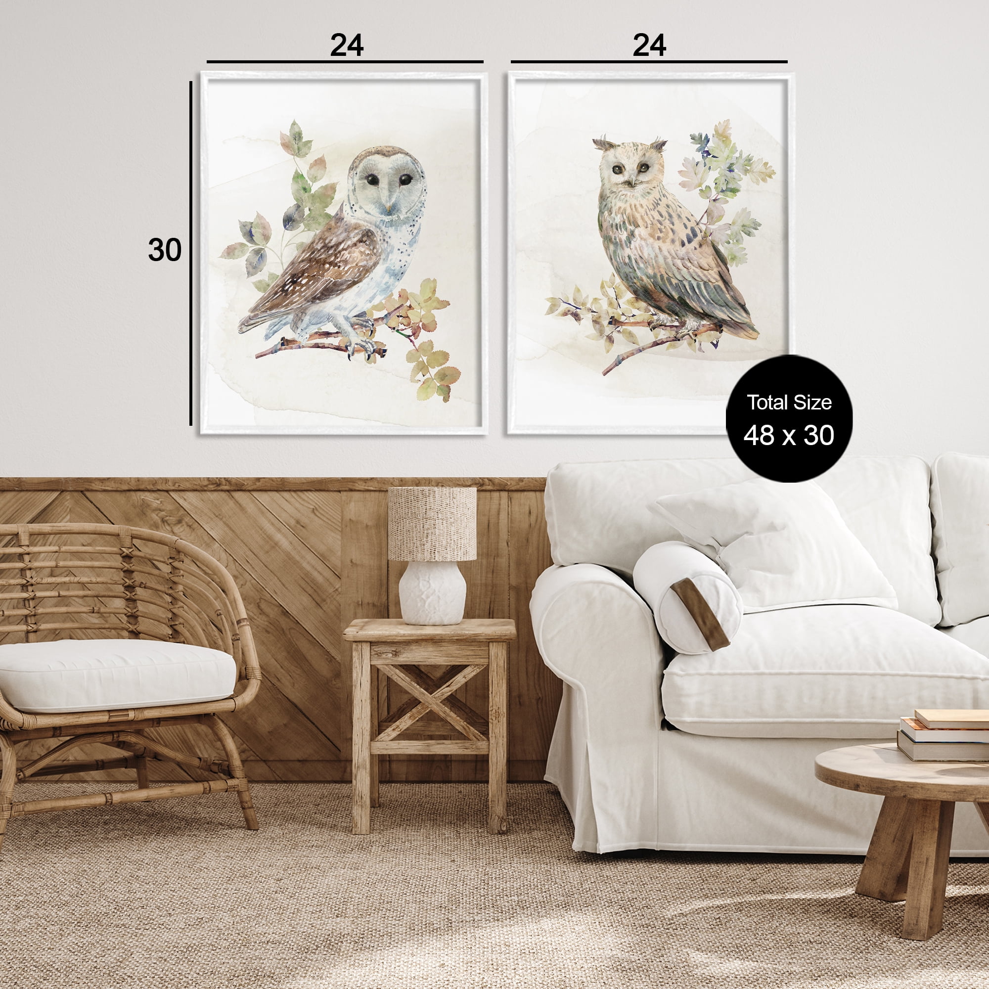 Stupell Industries Owls Perched in Foliage 2 Piece White Framed Giclee Art Set, design by CAD Designs