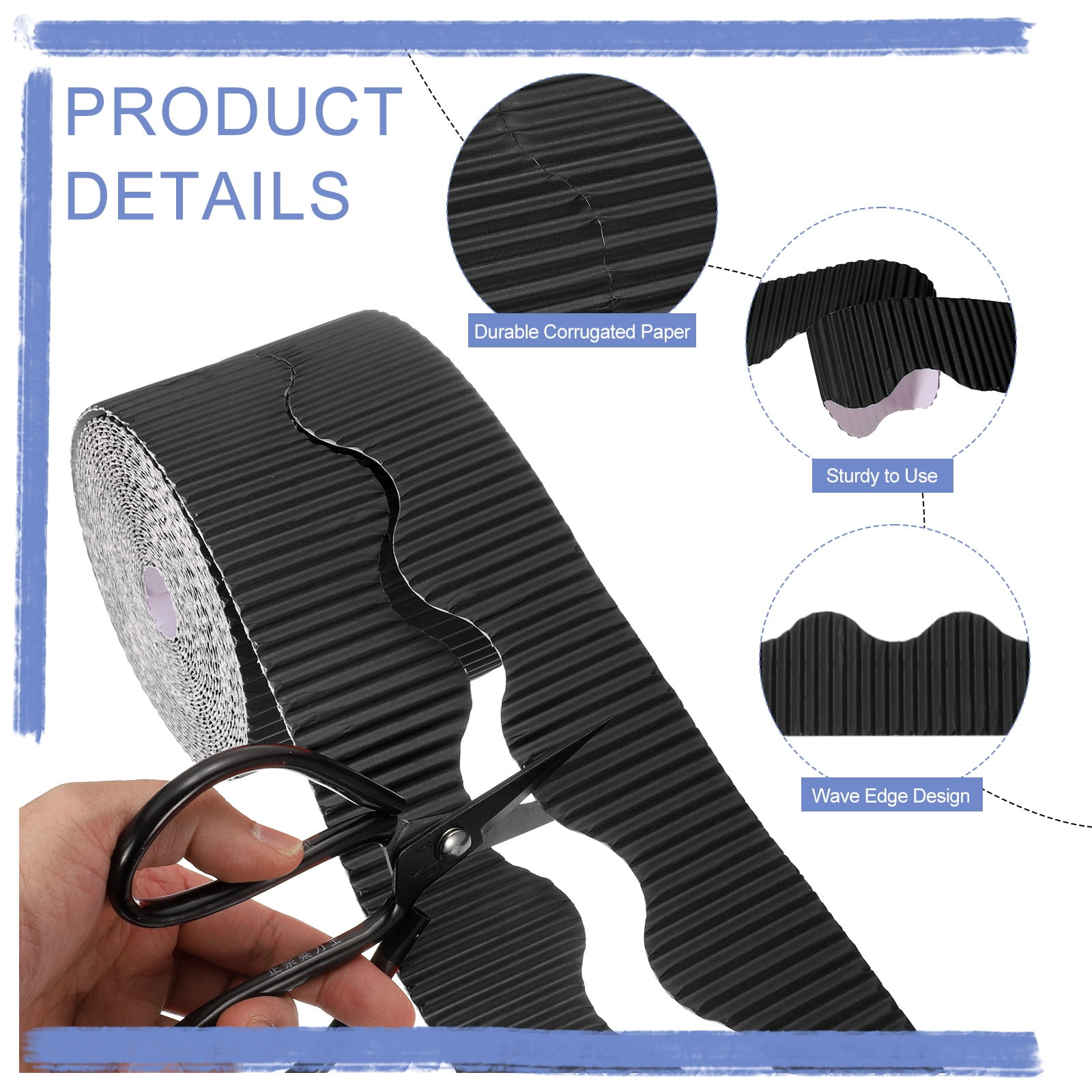 Unique Bargains Bulletin Corrugated Paper Decorative Wavy Border Black