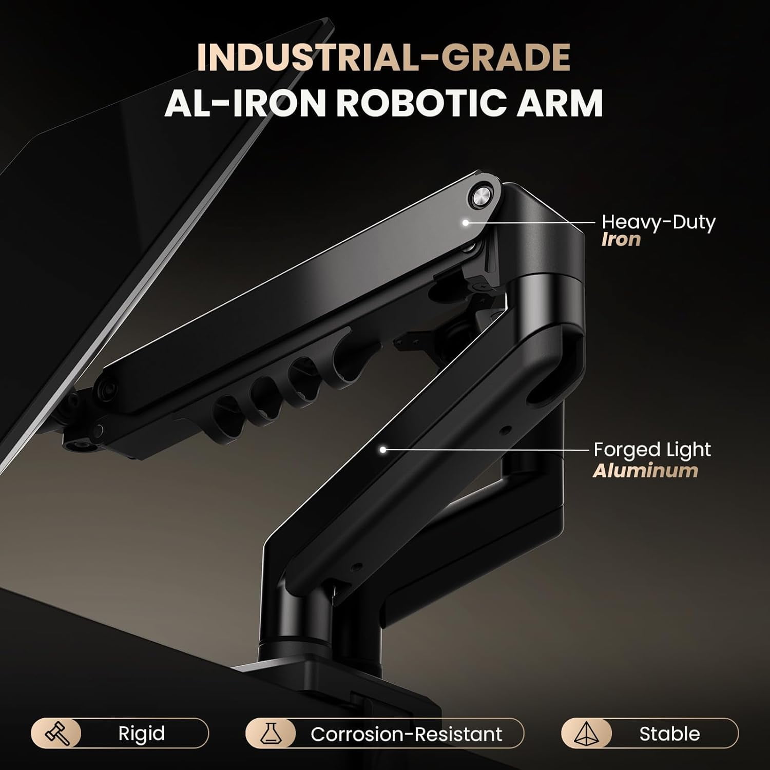 Dual Monitor Stand, 15 to 32 Inch Monitor Arm, Adjustable Monitors Mount with C-Clamp and Grommet Installation, Made of Iron and Al, VESA Monitor Stand for Desk - Fits 4.4 to 19.8lbs Monitors