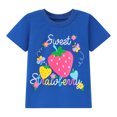 thumbnail image 4 of HILEELANG Toddler Girls' Short Ruffle Sleeve Tees Cotton Casual Girls Crewneck Summer Top T-Shirts Pink Navy Strawberry White 3 Packs Sets 3T, 4 of 5