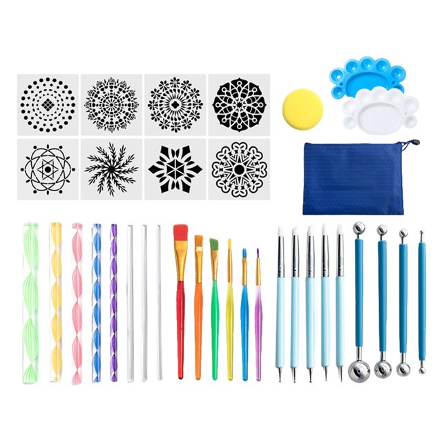 Kit de pintura de puntos de 35 uds con cepillo de bandeja, bolsa impermeable para arte de uñas, juego de herramientas de punteado de Mandala para Sunnimix Plumas de punteo de mandala