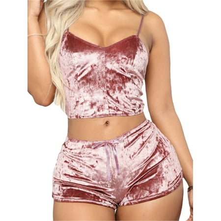 

Women s Sexy 2Pcs Lingerie Crop Tops Babydoll Underwear Shorts Nightwear Sets