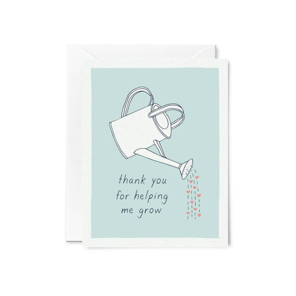 Thank You Card with Watering Can Design – "Thank You for Helping Me Grow" – Blank Inside, Envelope Included – Perfect Gift for Teachers, Friends, or Mentors