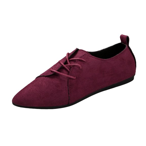 Gpaecead Women's Lace Up Flat Loafers Pointed Toe Faux Suedes Slip On Shoes with Lightweight Sole for Office Work Casual Burgundy