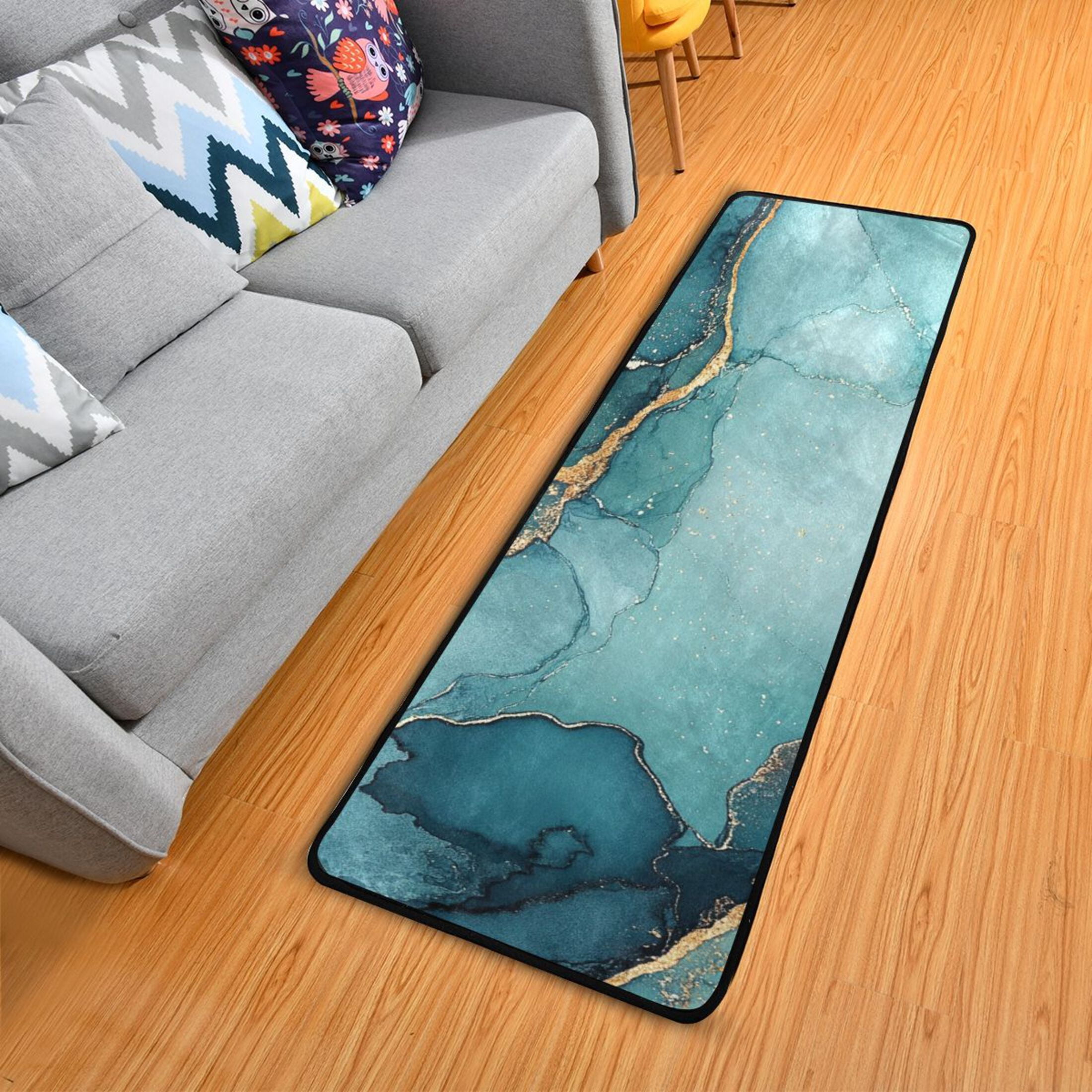 Teal Abstract Design Runner Rug for Hallways Kitchen Non Slip 2'x 6' Washable Hall Carpet for Bedroom Entryway Laundry Room
