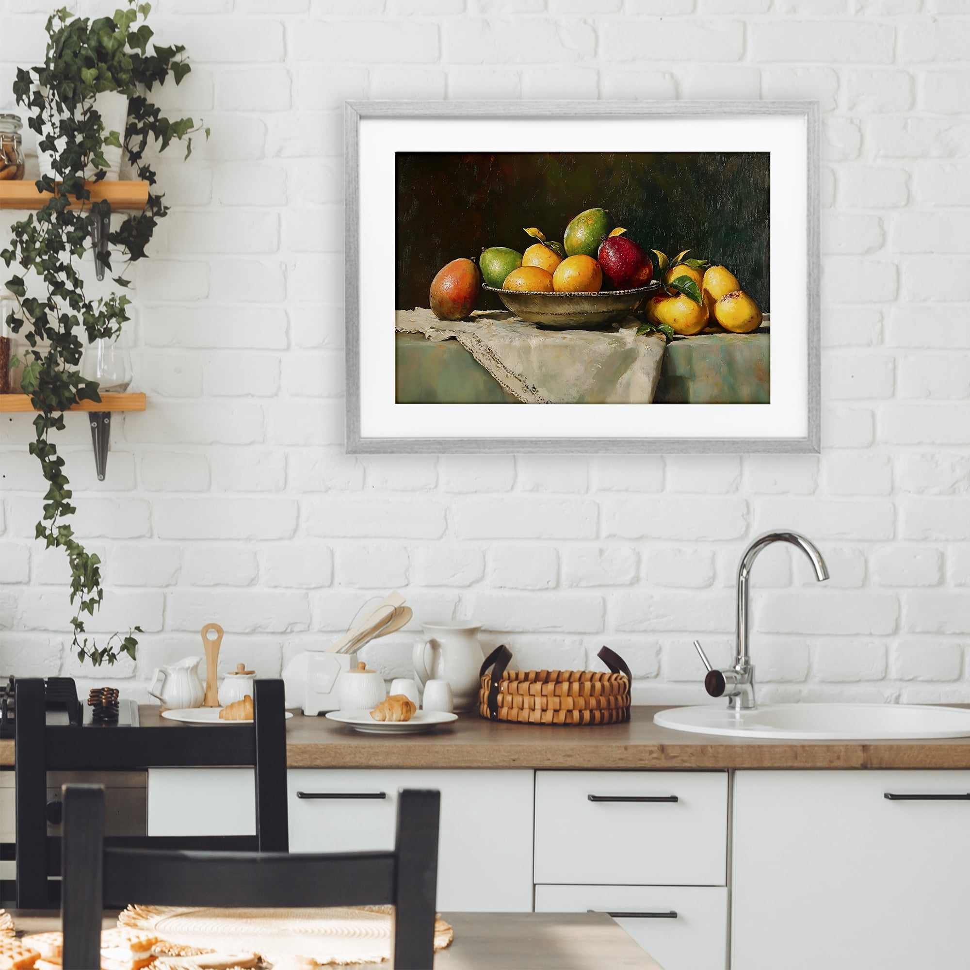 Stupell Industries Fancy Table Fruit Arrangement Gray Framed Print Under Glass, design by Creative Studio