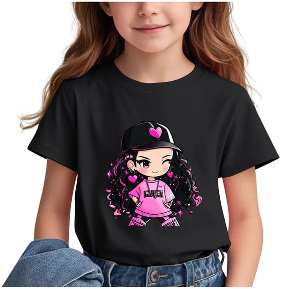 Print Girls Soft and Stretchy Round Neck Short Sleeve T-Shirt Kids Clothes Clothes Girls Clothes Bs