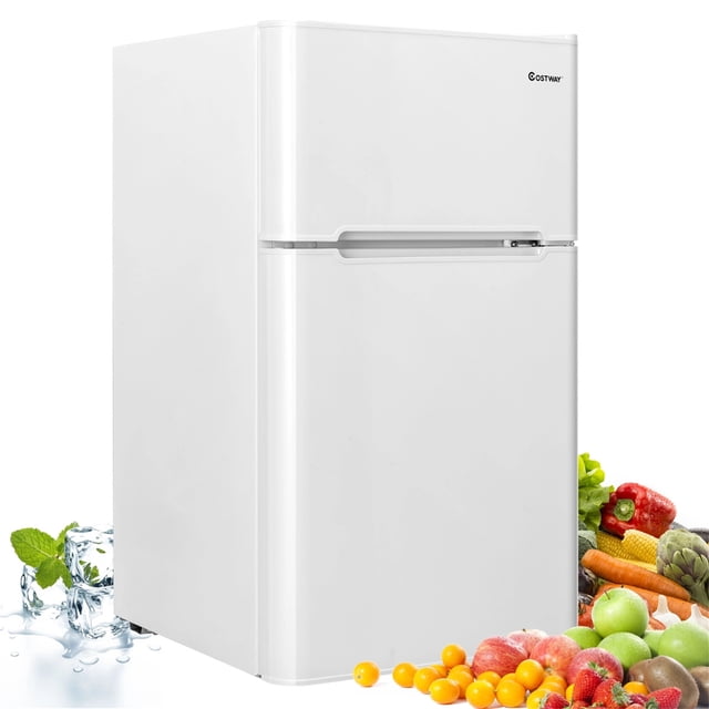 Frigorífico Compacto Costway 90 L Congelador Separado 2 Puertas Luz LED Refrigeración Rápida Ahorro Energético Silencioso Blanco