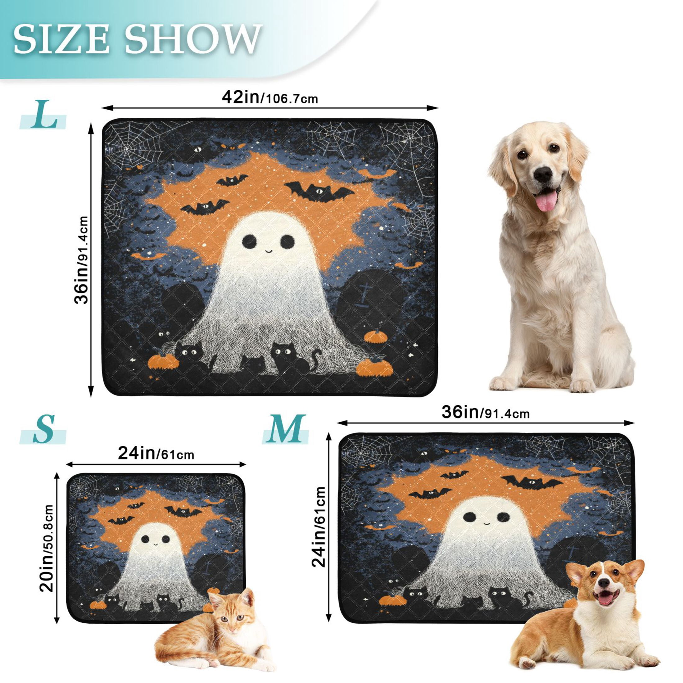 Qxltty Cute Little Ghost Cat litter Pads Pet Set of 2 Diaper Mats Center Anti-leakage Layer Absorbent Soft and Comfortable