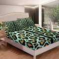 thumbnail image 3 of Animal Print Bed Sheets Cheetah Print Fitted Sheet Queen Size, Leopard Sheets Africa Safari Wildlife Bedding, Teal Brown Bed Cover Ultra Soft Decoratives 3 Pieces (Deep Pocket), 3 of 4