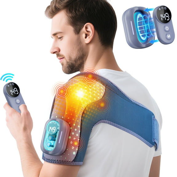 Cordless Shoulder Heating Pad with Massage, Detachable Heated Shoulder Brace Massager Wrap with Remote Control, 4 Motors  Shoulder Massager with 5 Heat 5 Vibration for Shoulder Relief