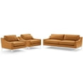 thumbnail image 1 of Armchair and Loveseat Sofa Set, Leather, Steel, Tan, Modern Contemporary Urban Design, Living Lounge Room Hotel Lobby Hospitality, 1 of 6