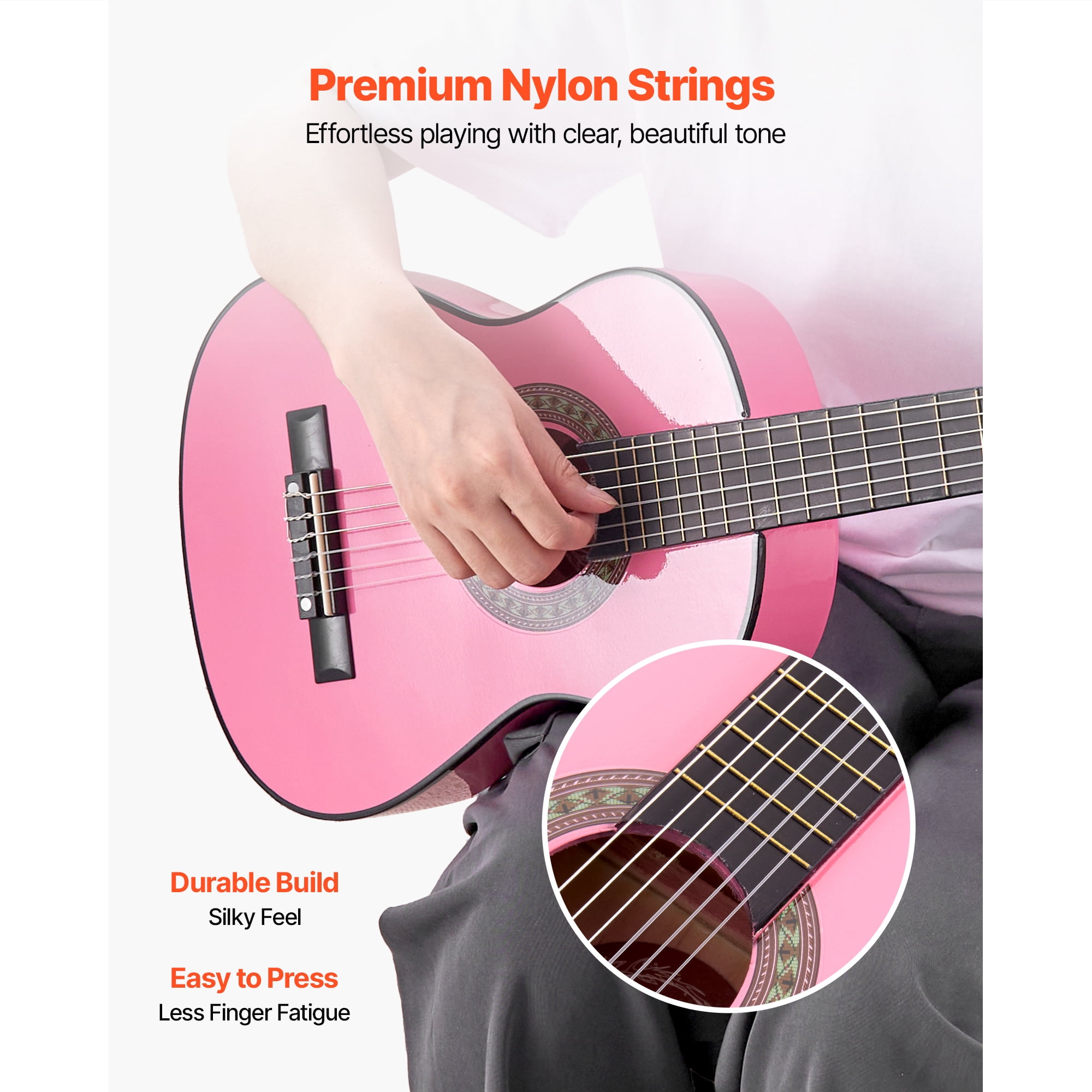 KFFKFF 30-Inch Classical Guitar Starter Kit, Wooden Design with Nylon Strings, Includes Gig Bag, Strap, Tuner, Extra Strings, Picks, Capo, Ideal for Beginners, Kids, and Students, Pink