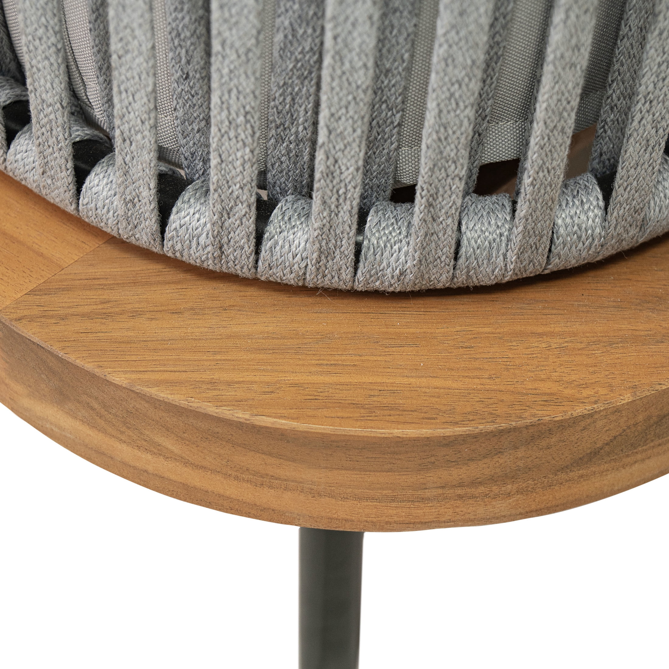 Cassants Upholstered Outdoor Patio Lounge Chair with Iron Base, Acacia Wood, Light Grey