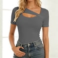 thumbnail image 2 of FUYUDY Women Tshirts Summer Asymmetrical Hem Fitted Short Sleeve T-Shirt Casual Basic Tee Tops For Daily Wear Trendy Female Solid Color Dailywear, 2 of 6