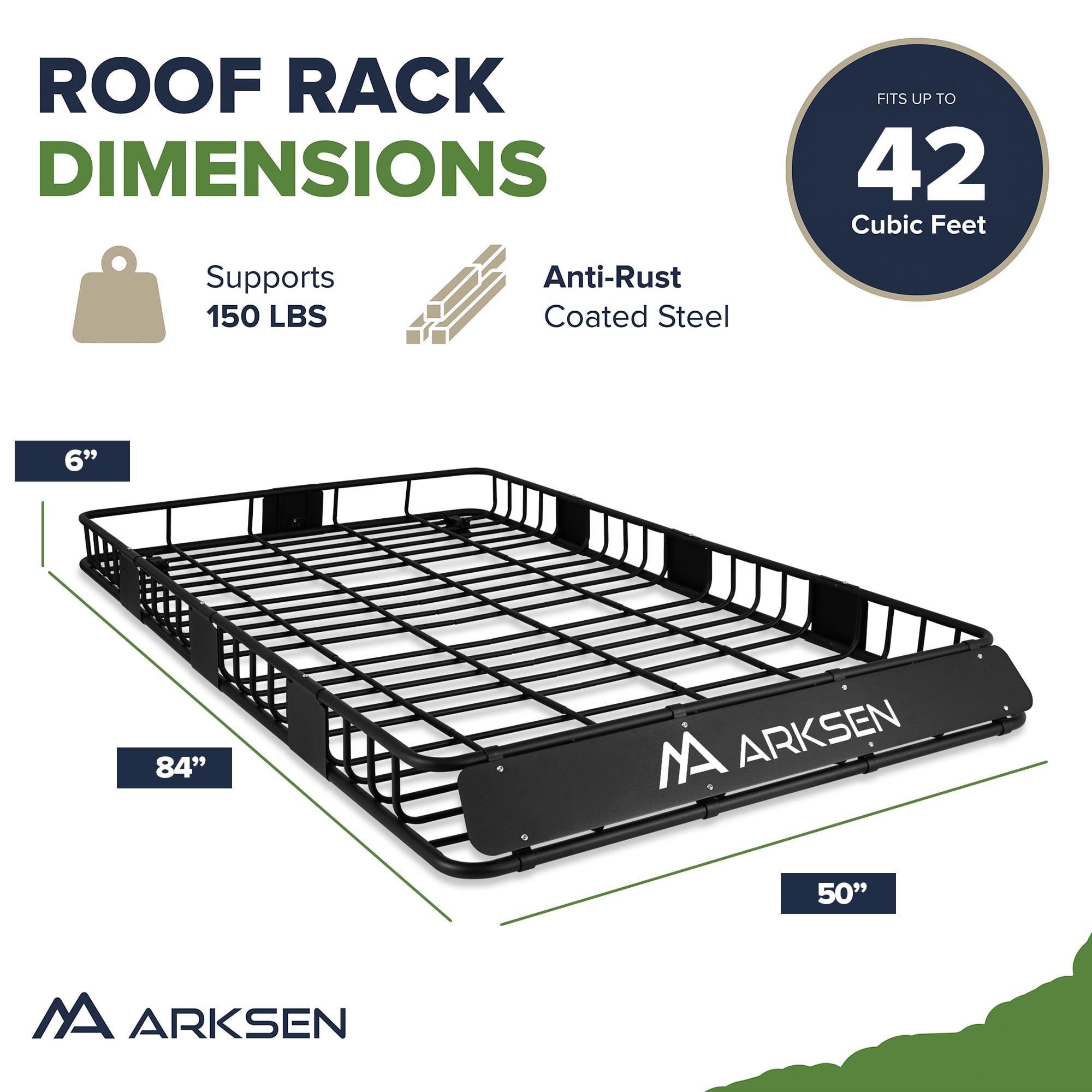 ARKSEN 84" x 50" x 6" Perfect-Wide Roof Rack Cargo Basket - 150 lb. Capacity Full-size SUV Heavy Duty Roof Top Luggage Carrier, Black