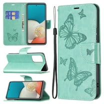 Allytech Embossed Butterfly Case for Samsung Galaxy A53 5G, PU Leather Card Slots Flip Stand Magnetic Closure Wrist Strap Lanyard Protective Cover for Galaxy A53 5G, Green