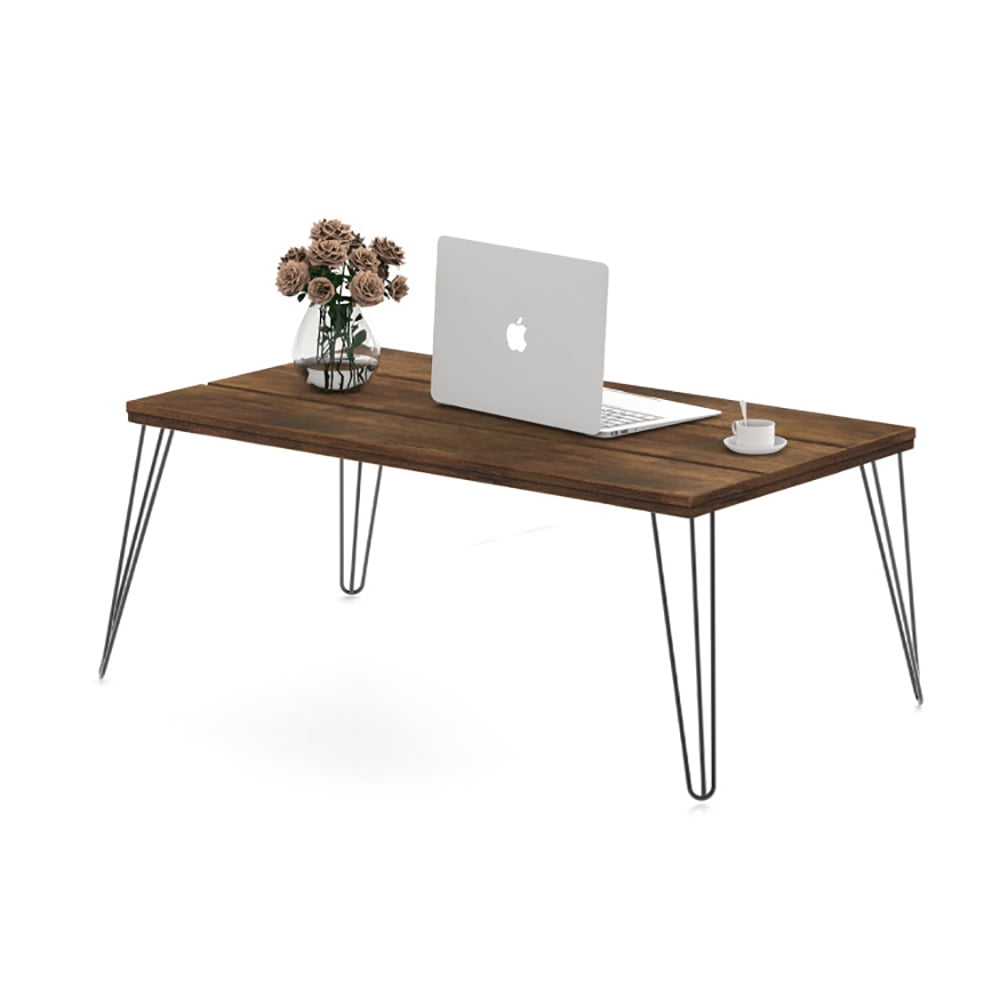 Finihen Wooden Coffee Table, Wood and Metal Rustic Cocktail Table, 43.5 Inch Wooden Rectangular Coffee Table with Metal Legs, for Living Room, Reception Room, Office, Brown