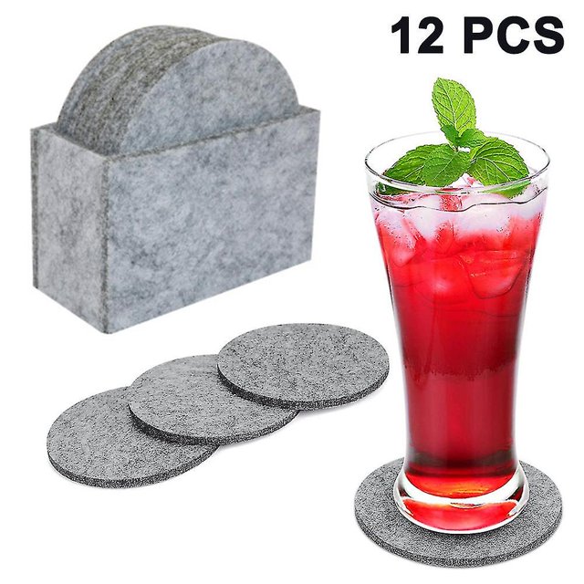 Posavasos de fieltro para bebidas, juego de 12 posavasos redondos grises
