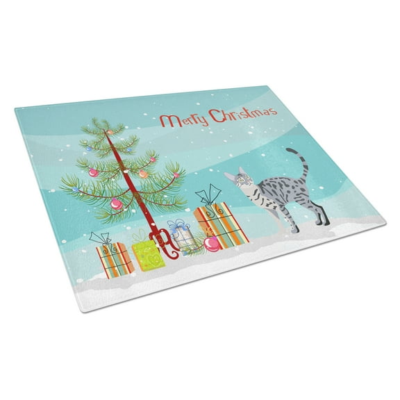 Carolines Treasures CK4578LCB Spangled 1 Cat Merry Christmas Glass Cutting Board Large, 12H x 16W, multicolor