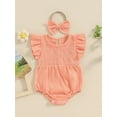 thumbnail image 3 of Musuos Baby Girl Summer Jumpsuit 3M 6M 12M 18M Solid Color Crew Neck Fly Sleeve Romper and Bow Headband Set Cute Clothing, 3 of 10
