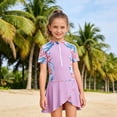 thumbnail image 2 of LIIPEE Girls Swimsuit Sets Casual Summer Short Sleeve Crew Neck Zipper Fashion Graphic One-Piece Swimsuits Solid Color Swim Skirt 2 Piece Set Kids Surfing Rash Guard Cute Swimsuits,Purple,8-9 Years, 2 of 8