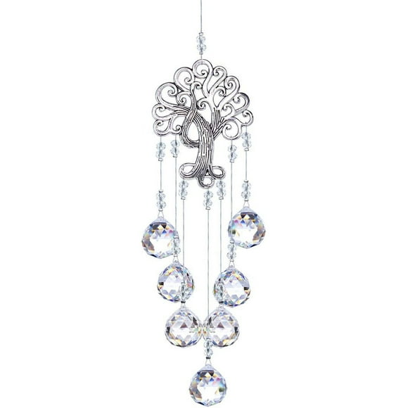 Crystal Rainbow Sun Catcher, Tree of Life Hanging Window Ornament, with 20mm Glass Ball Prism