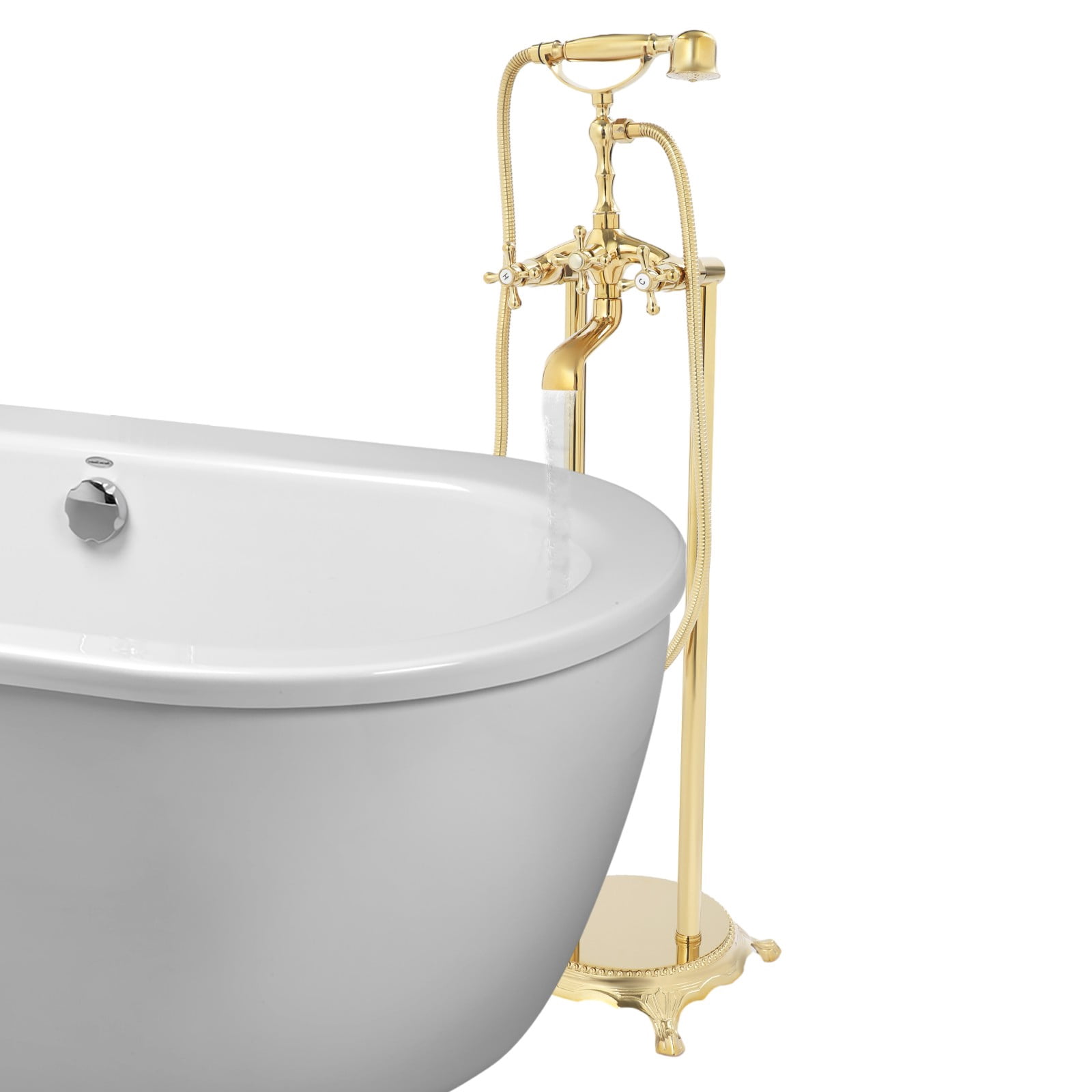 ToppiJoy Freestanding Bathtub Faucet, Tub Filler with Handheld Shower (Gold)